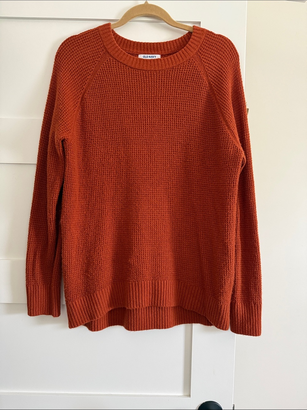 Old Navy Women’s Rust Orange Crewneck Waffle Knit Sweater